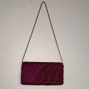 Chic Burgundy Beaded Clutch